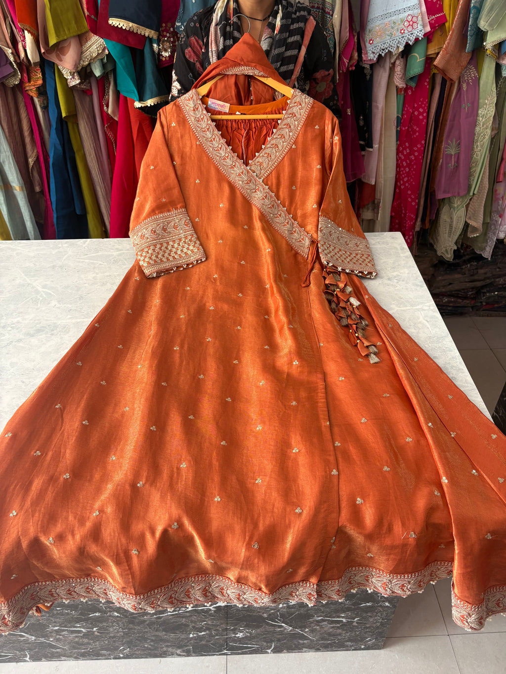 Shimmer Silk Heavy Anarkali Suits In Angrakha Style