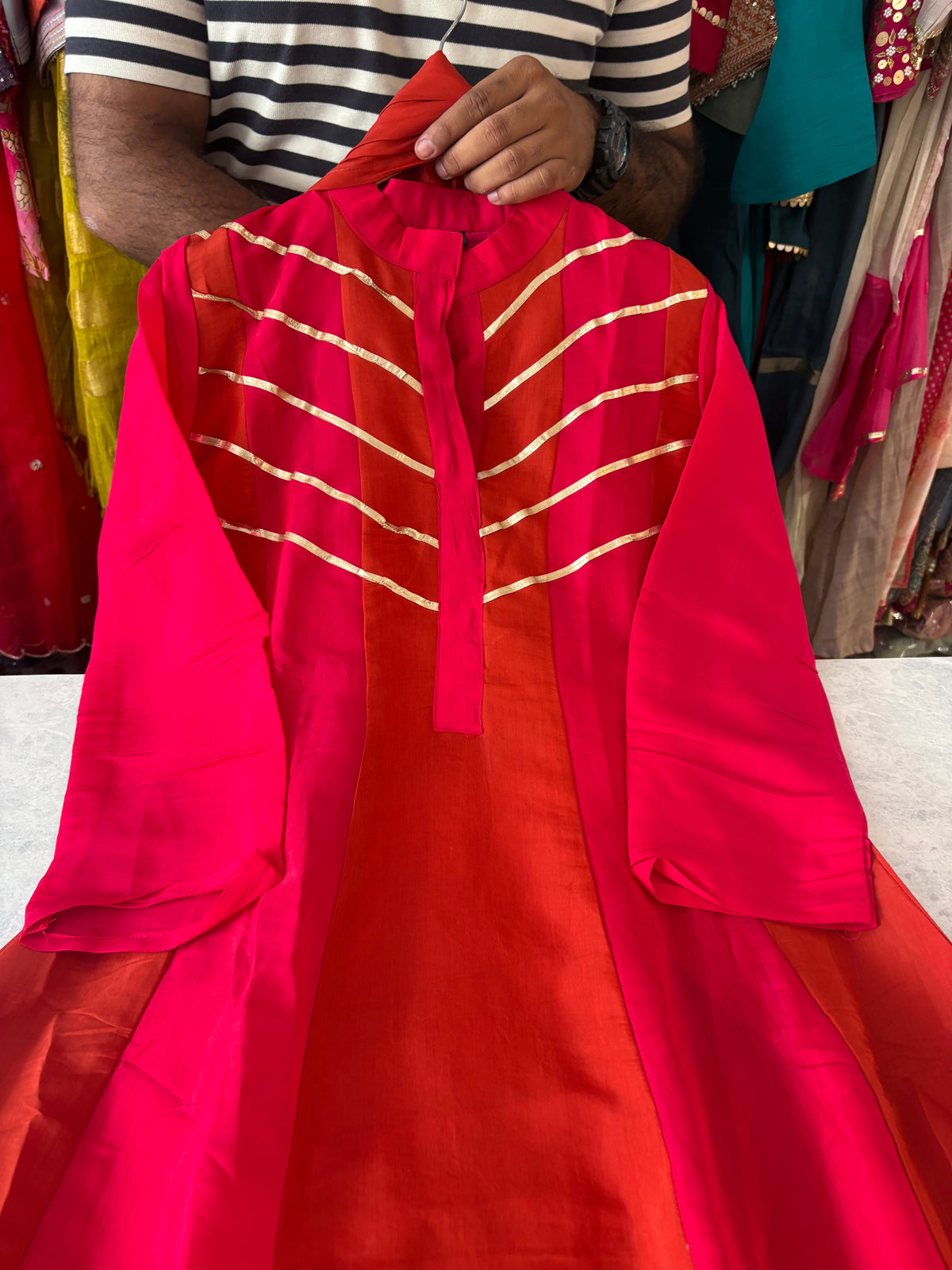 Mal Chanderi Handwork Anarkali Suits