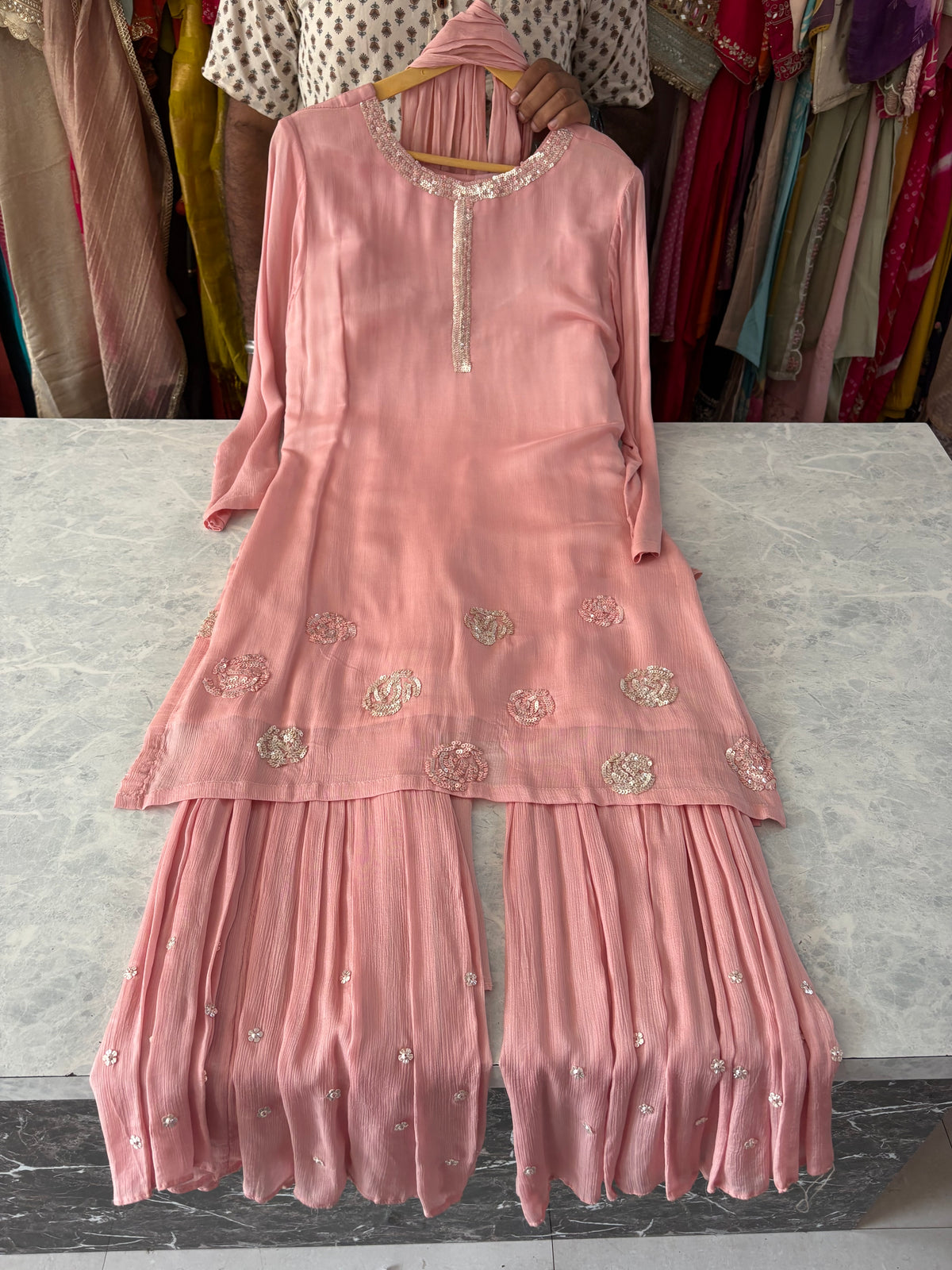 Pure Chinon Handwork Sharara Suits