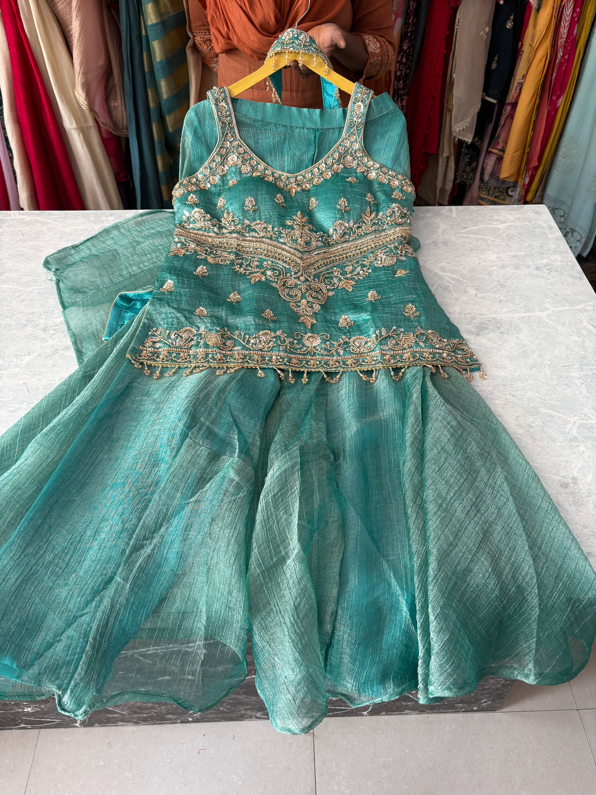 Short-kurti Plazzo Suits with Heavy Handwork