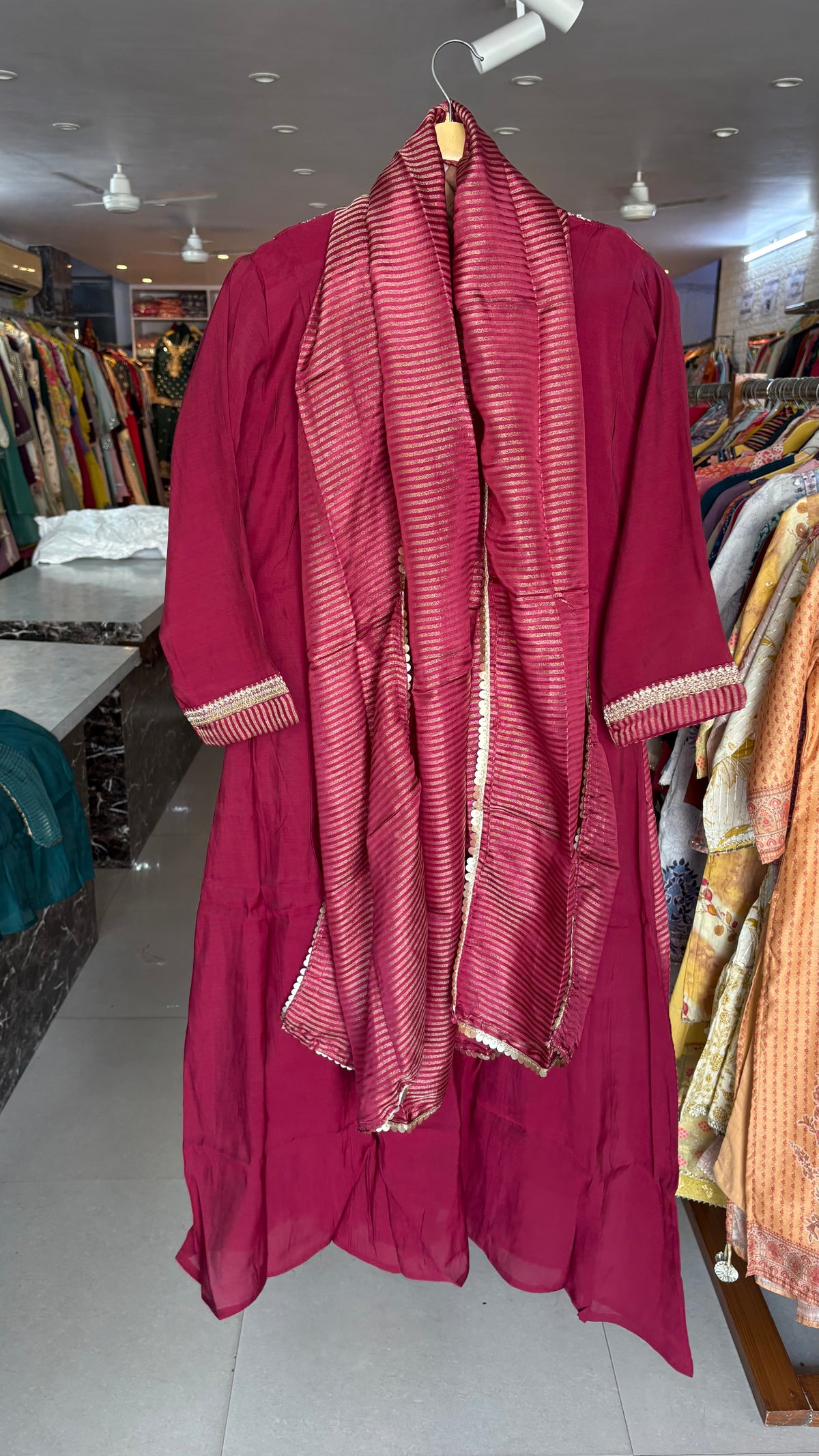 Mal Chanderi Stitched Aline Anarkali Suits