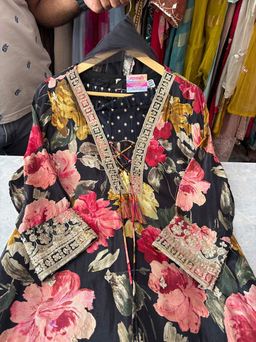 Designer Plazzo Suits With Beautiful Zari Embroidery Work