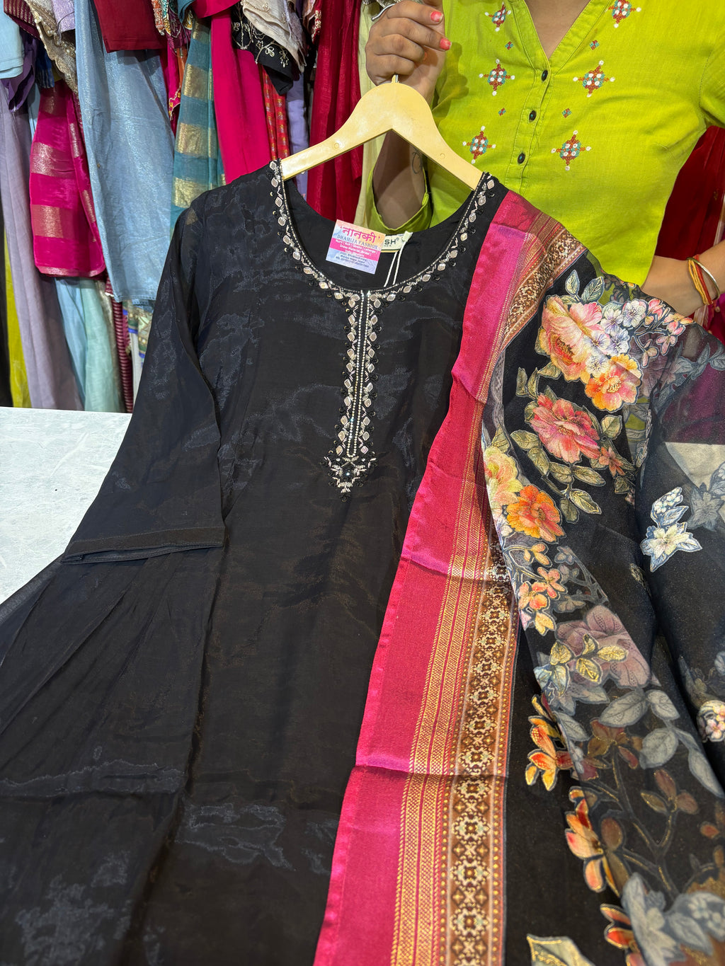 Mal Chanderi Aline Anarkali Suits With Beautiful Handwork and Printed Dupatta