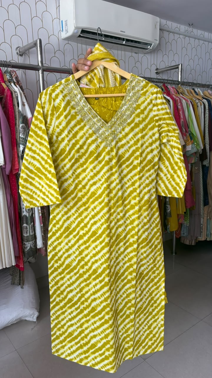 Pure Cotton Leheriya 3pcs suit