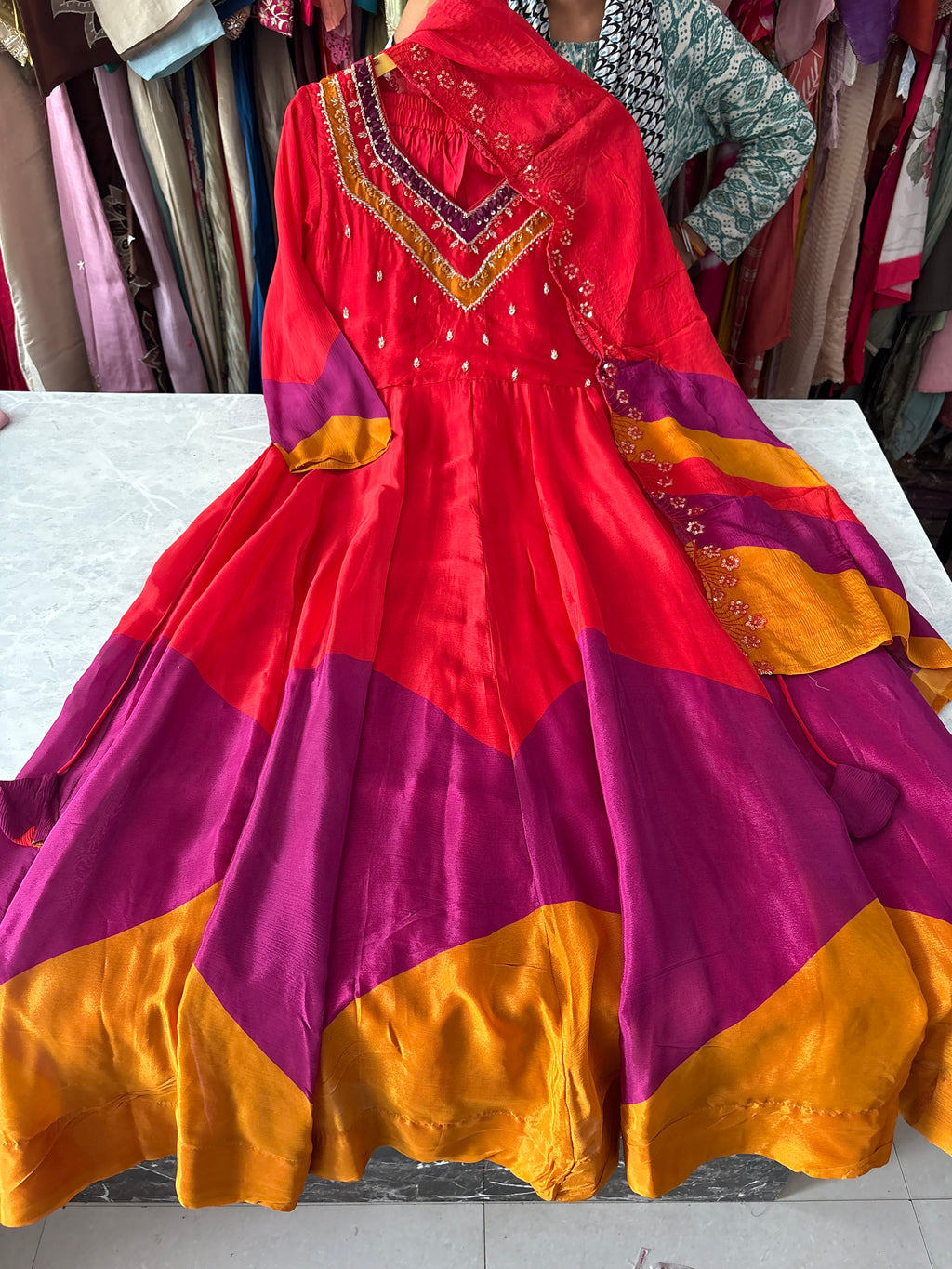 Pure Chinon Designer Handwork Anarkali Suits