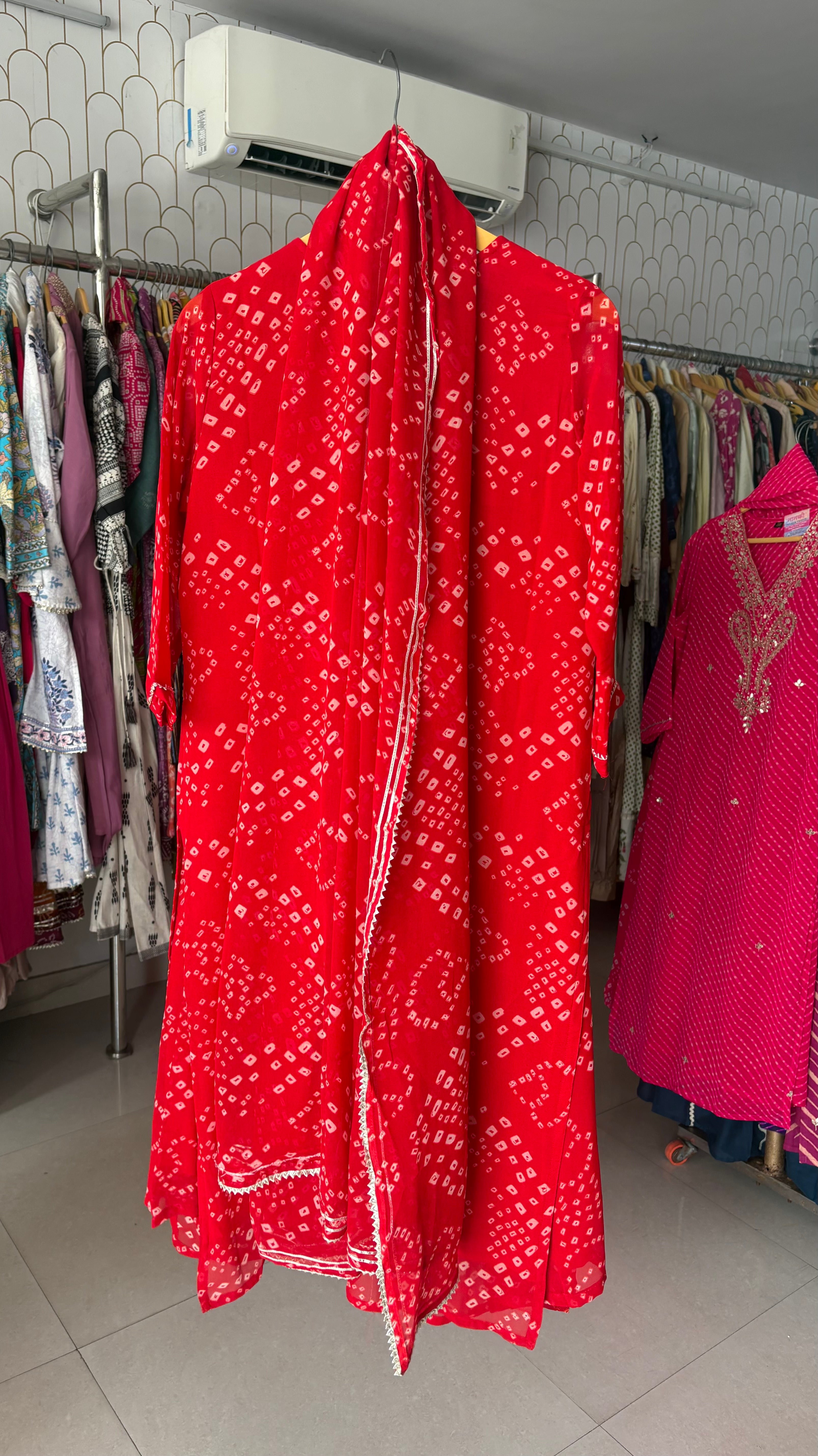Pure Georgette Bhandej 3pcs suit