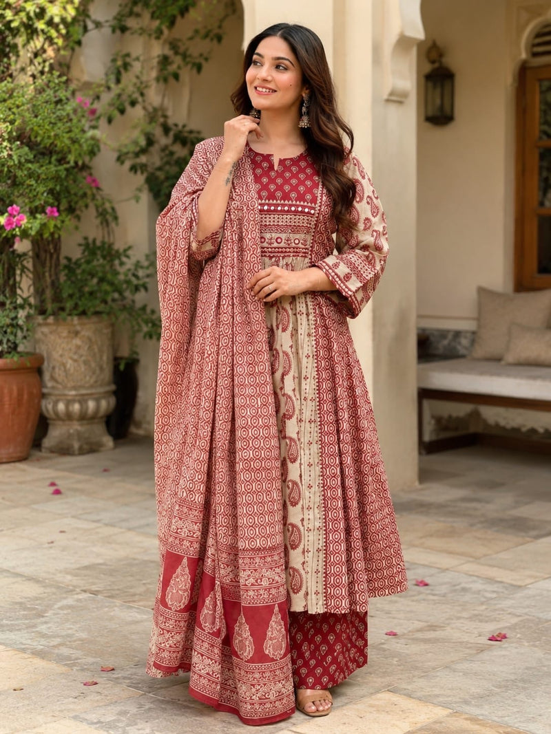 Pure cotton Anarkali 3pcs suit