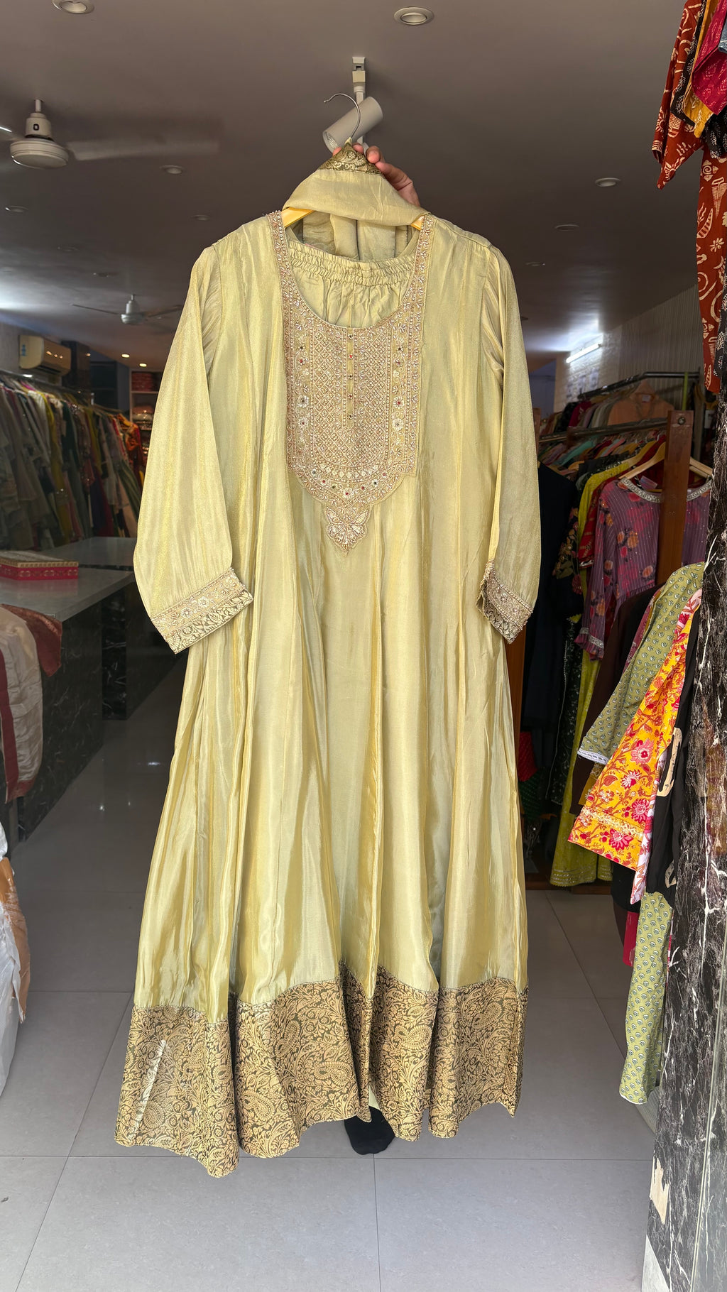 Shimmer Silk Heavy Anarkali Suits With Beautiful Neckwork