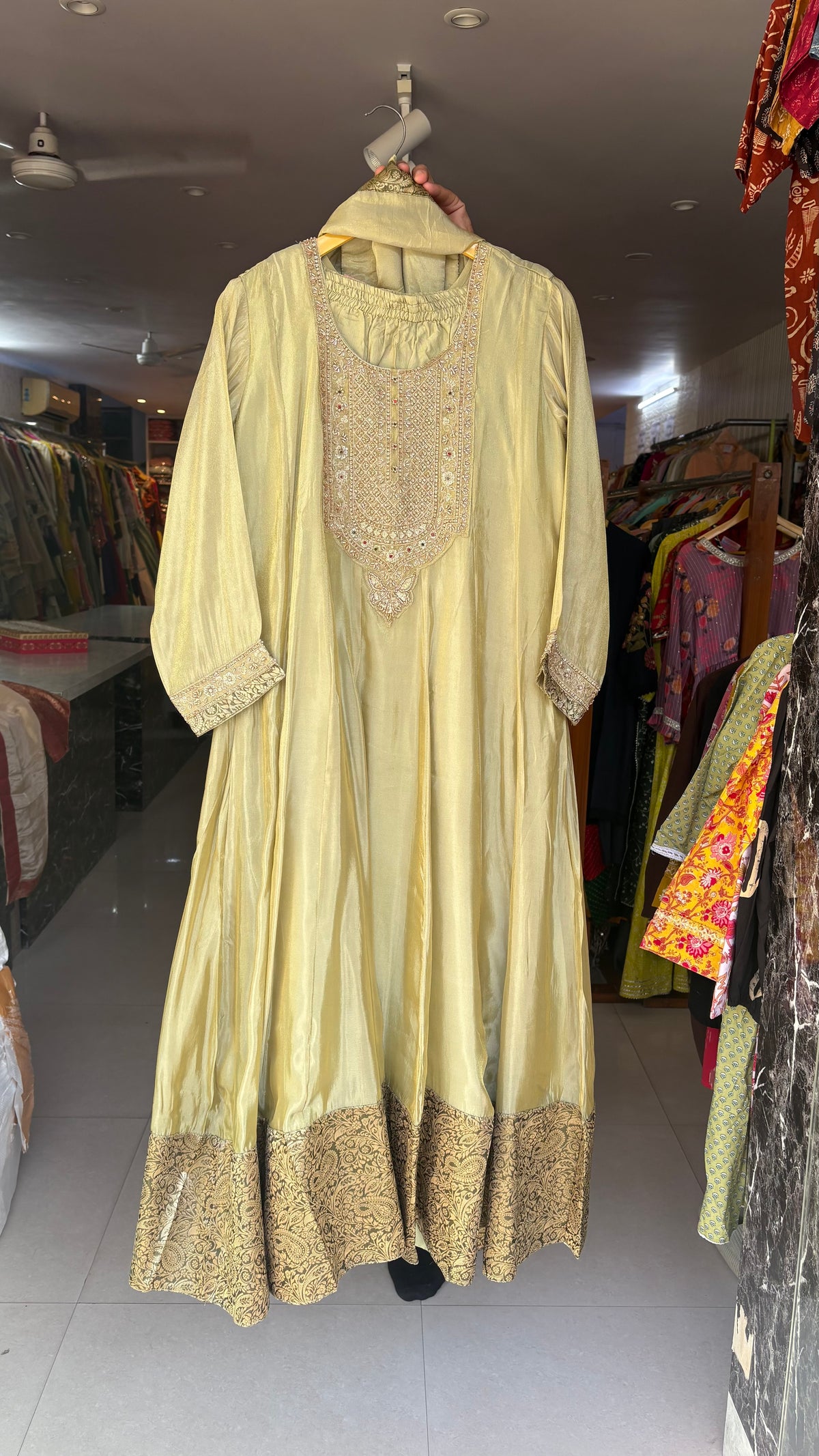 Shimmer Silk Heavy Anarkali Suits With Beautiful Neckwork