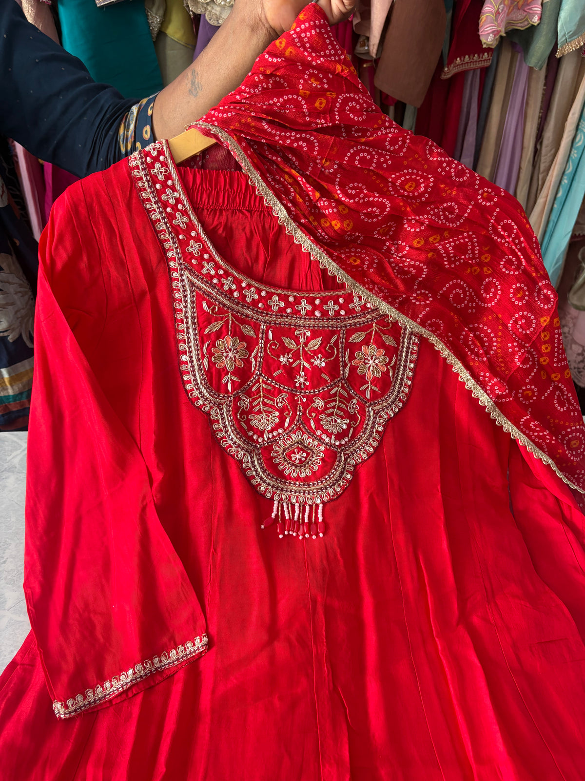 Pure Dola Silk Handwork Anarkali Suits