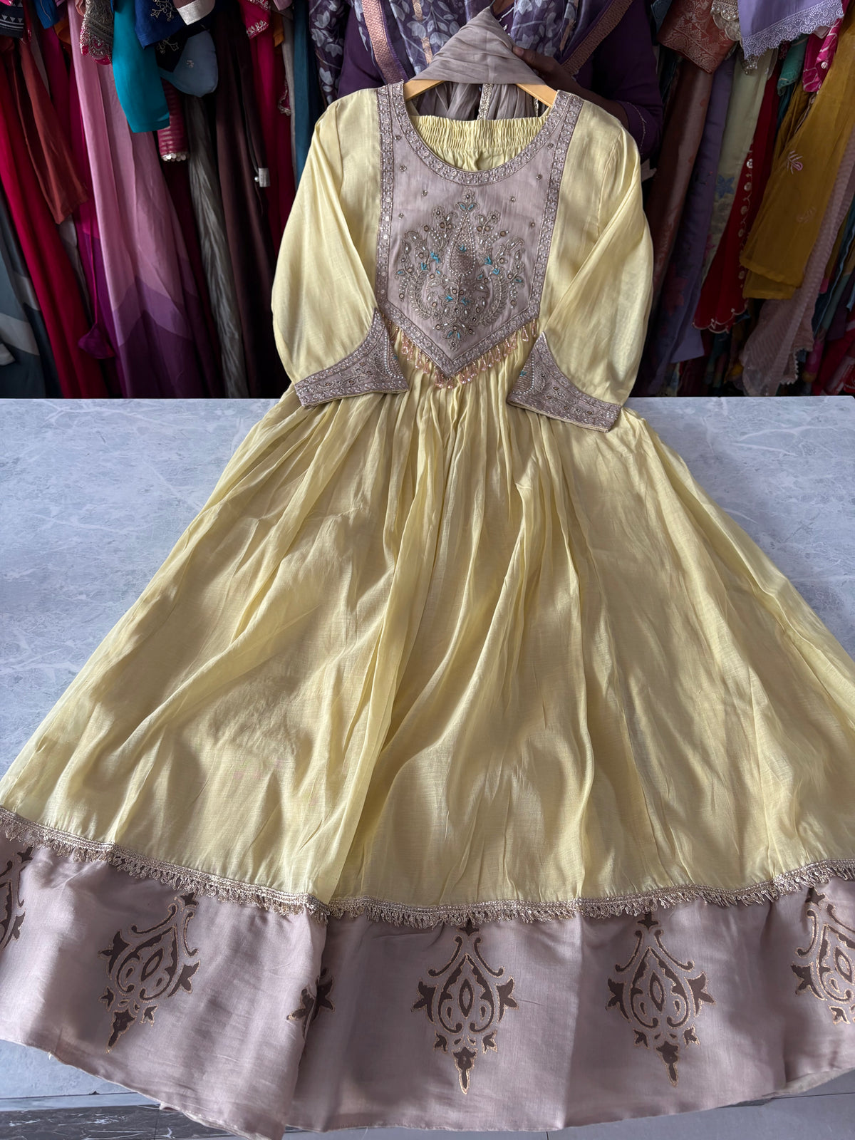 Mal Chanderi Stitched Anarkali Suits