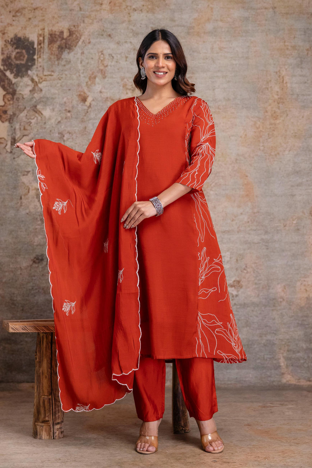 Mul Chanderi Aline 3pcs suit
