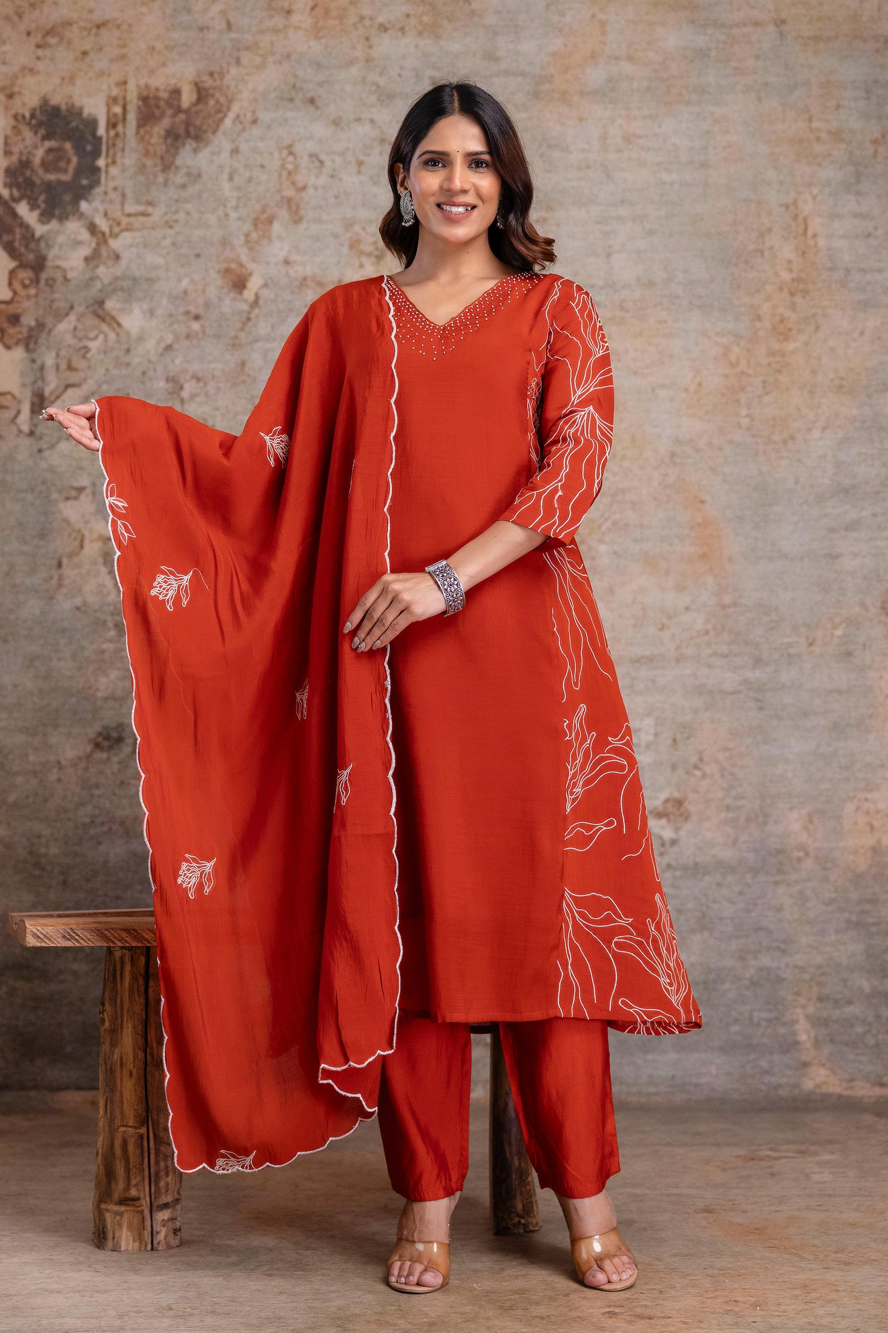 Mul Chanderi Aline 3pcs suit
