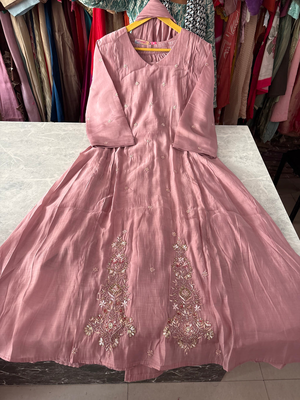 Mal Chanderi Aline Handwork Suits