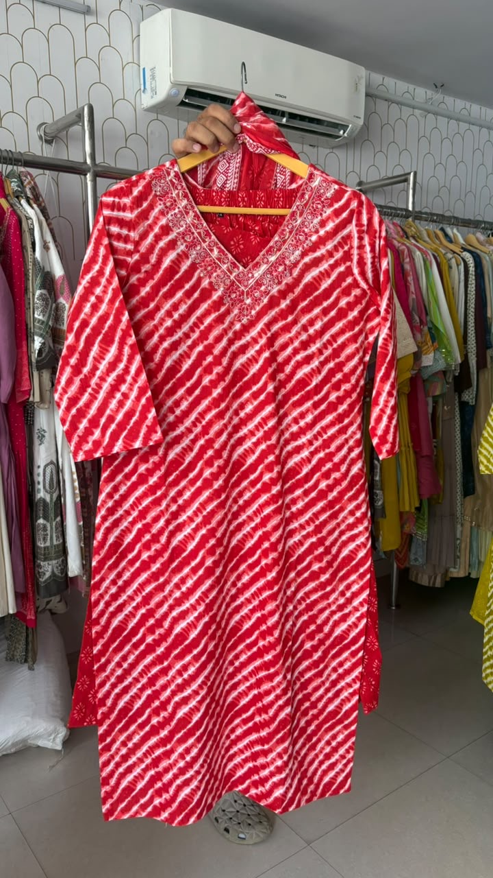 Pure Cotton Leheriya 3pcs suit