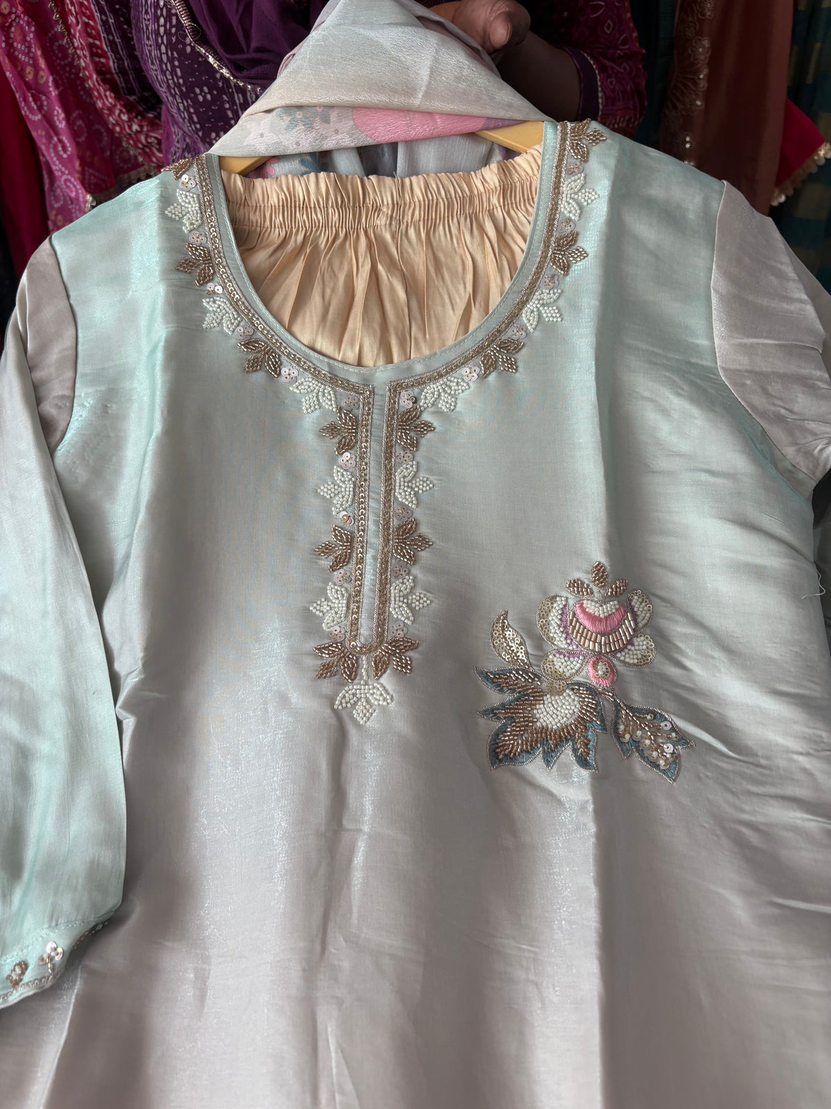 Party Wear Straight Suits with Handwork Detailing
