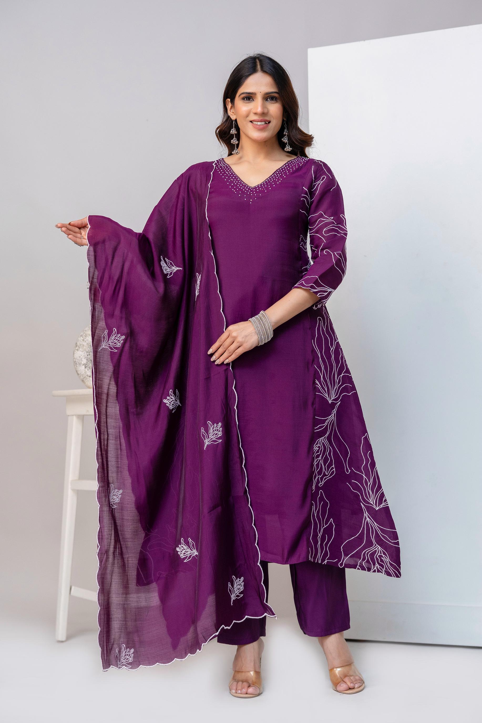 Mul Chanderi Aline 3pcs suit
