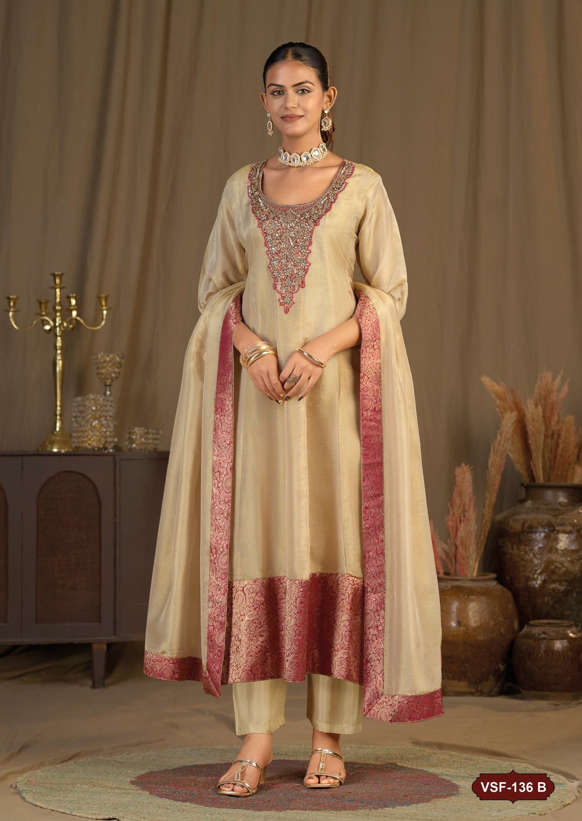 Shimmer Silk Heavy Anarkali Suit With Beautiful Neckwork