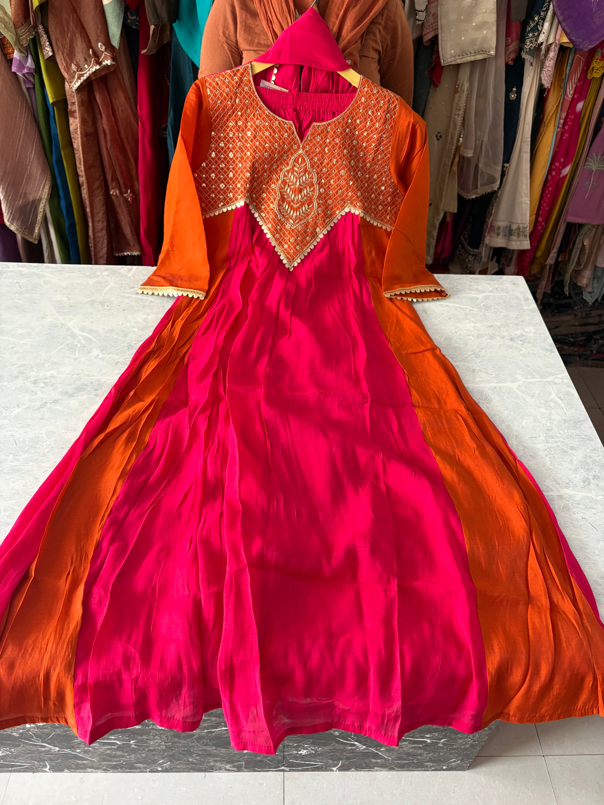 Mal Chanderi Anarkali Suits With Handwork