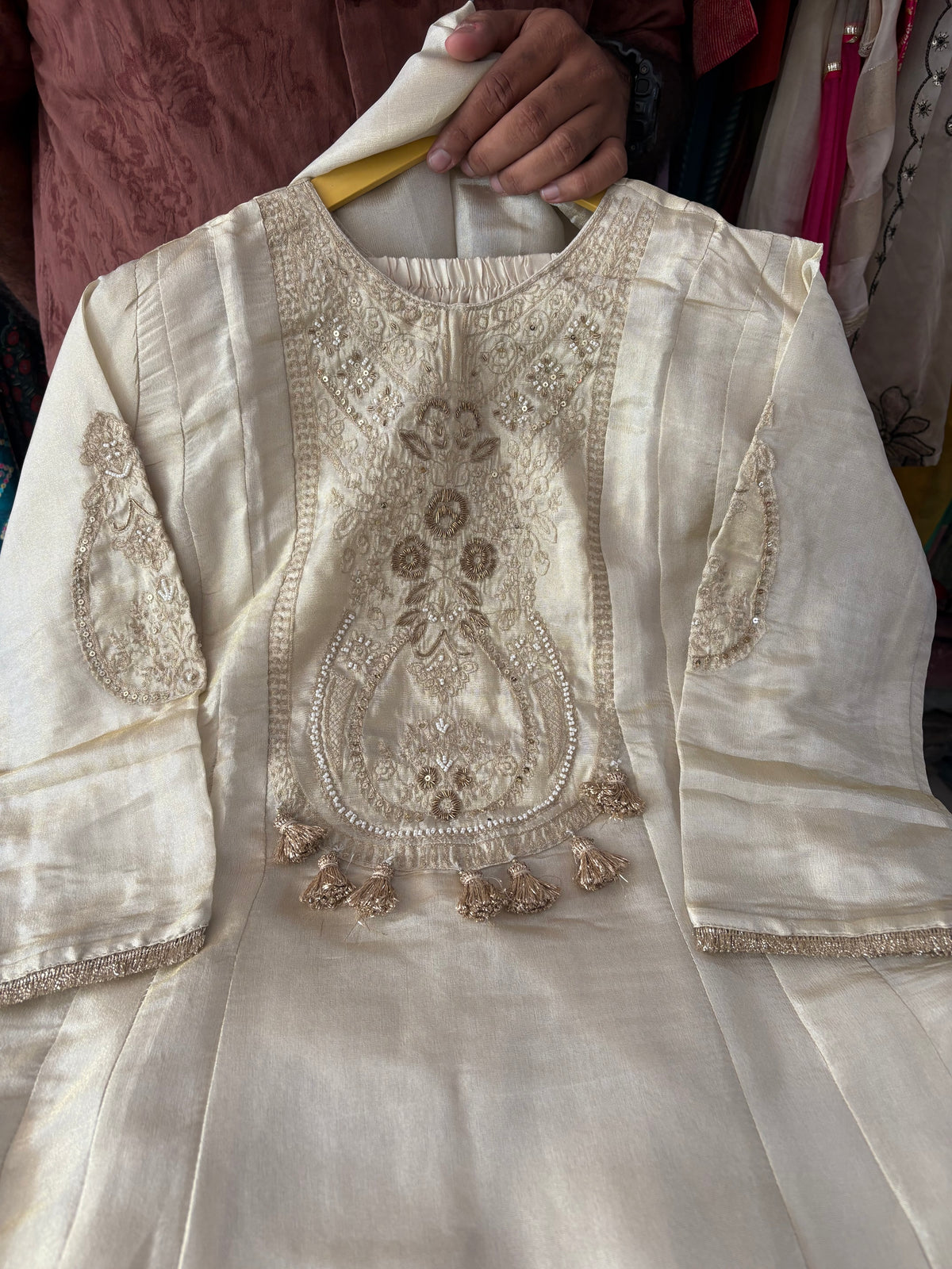 Shimmer Silk Heavy Suits With Zari Embroidery and Handwork Detailing