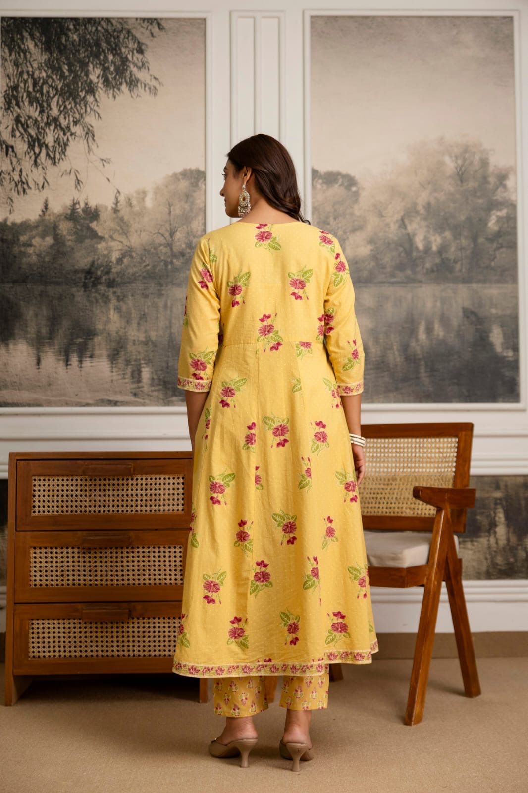 Pure cotton Anarkali suit with straight cotton pants and malmal dupatta