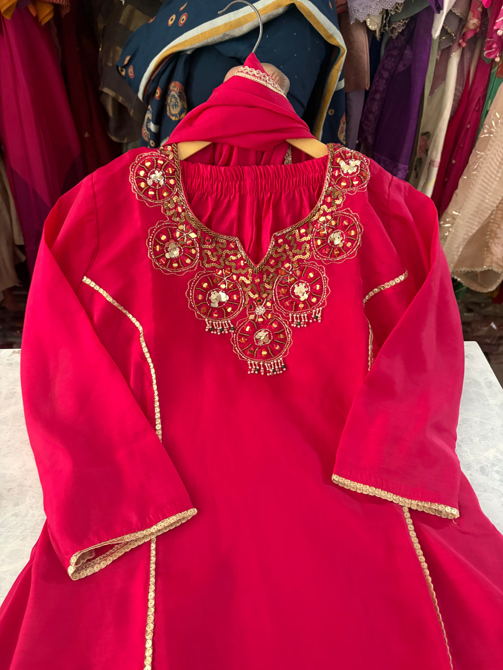 Mal Chanderi Aline Anarkali Suits With Handwork