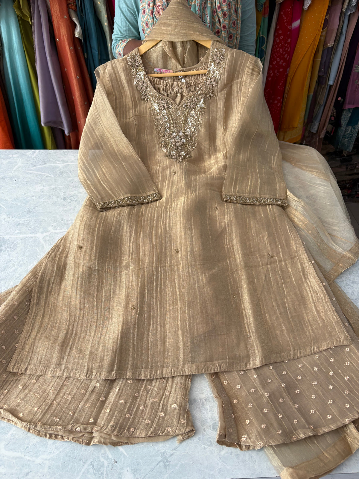 Salsa Fabric Plazzo Suits With Handwork