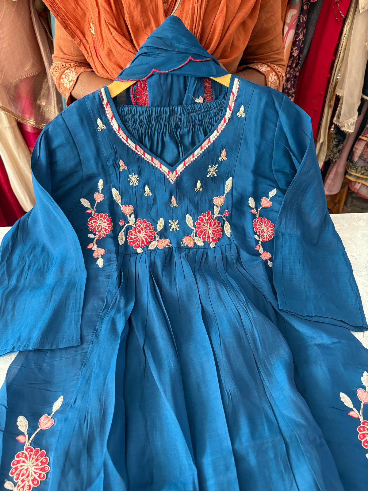Mal Chanderi Aline Suits With Embroidery And Handwork