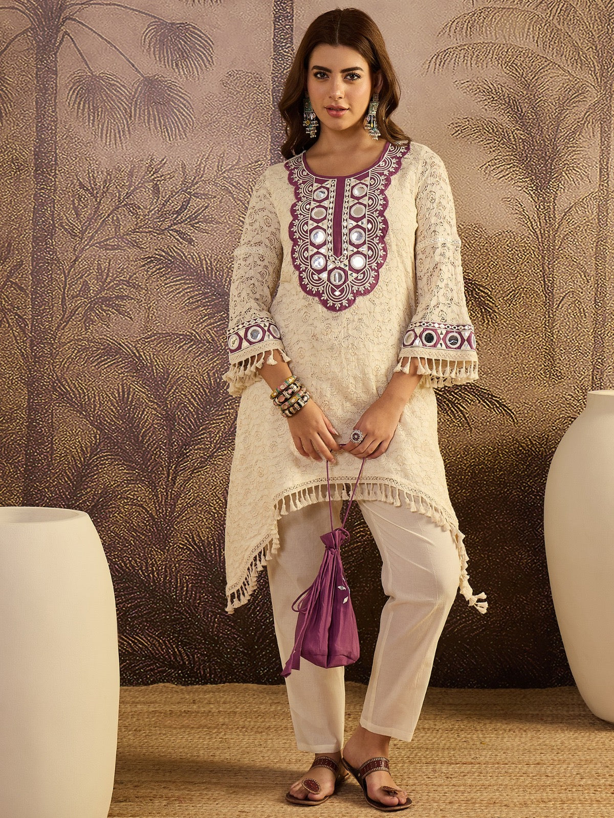 Schiffli Cord set with Potli