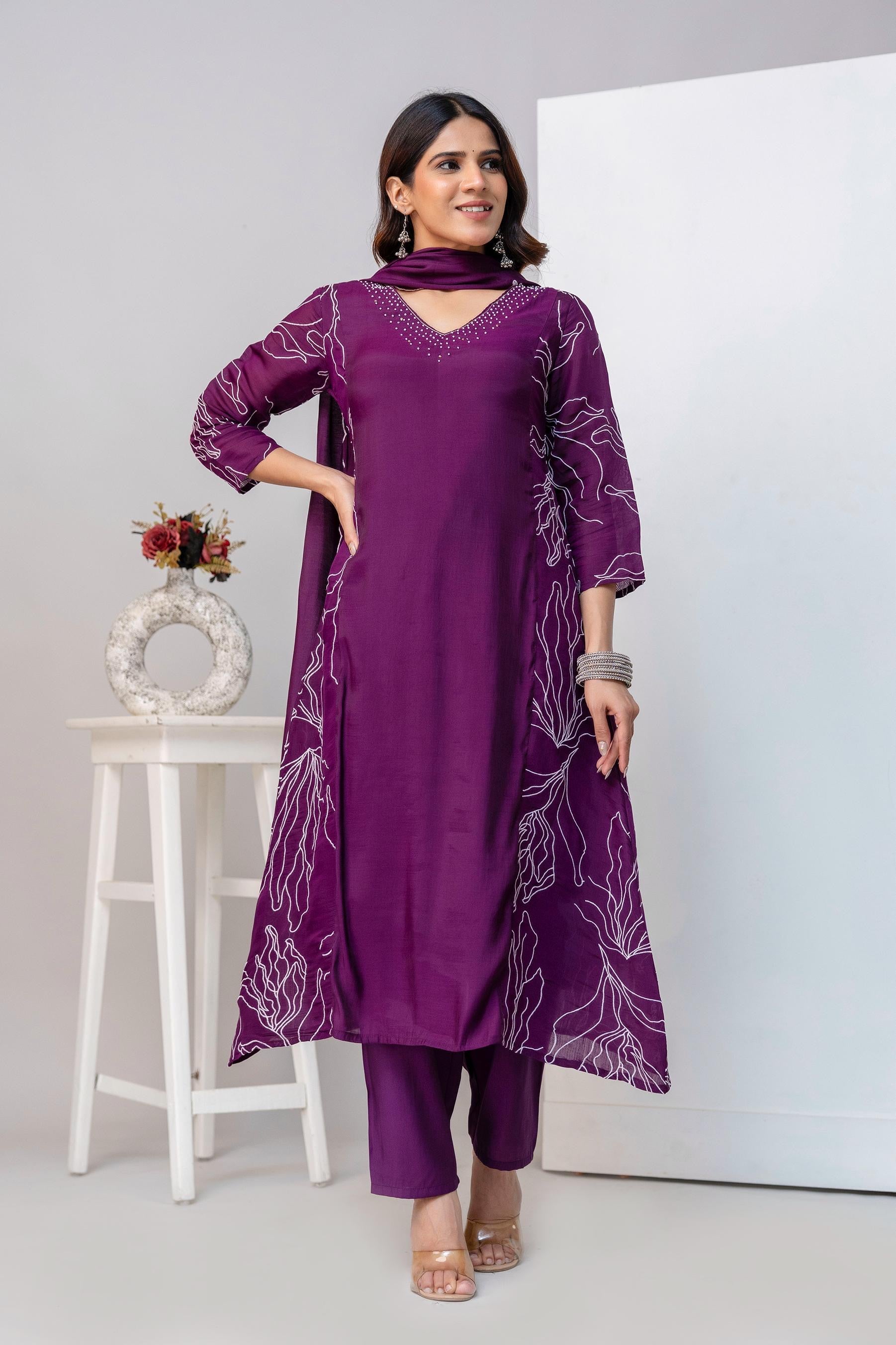 Mul Chanderi Aline 3pcs suit