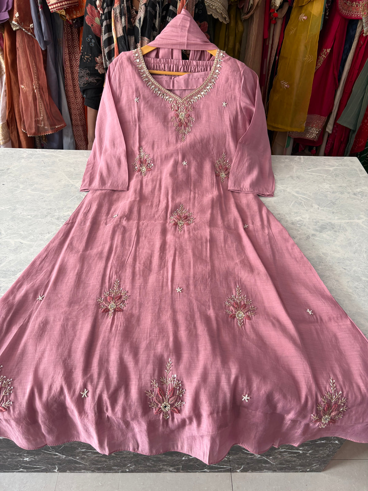Mal Chanderi Aline Suits With Handwork