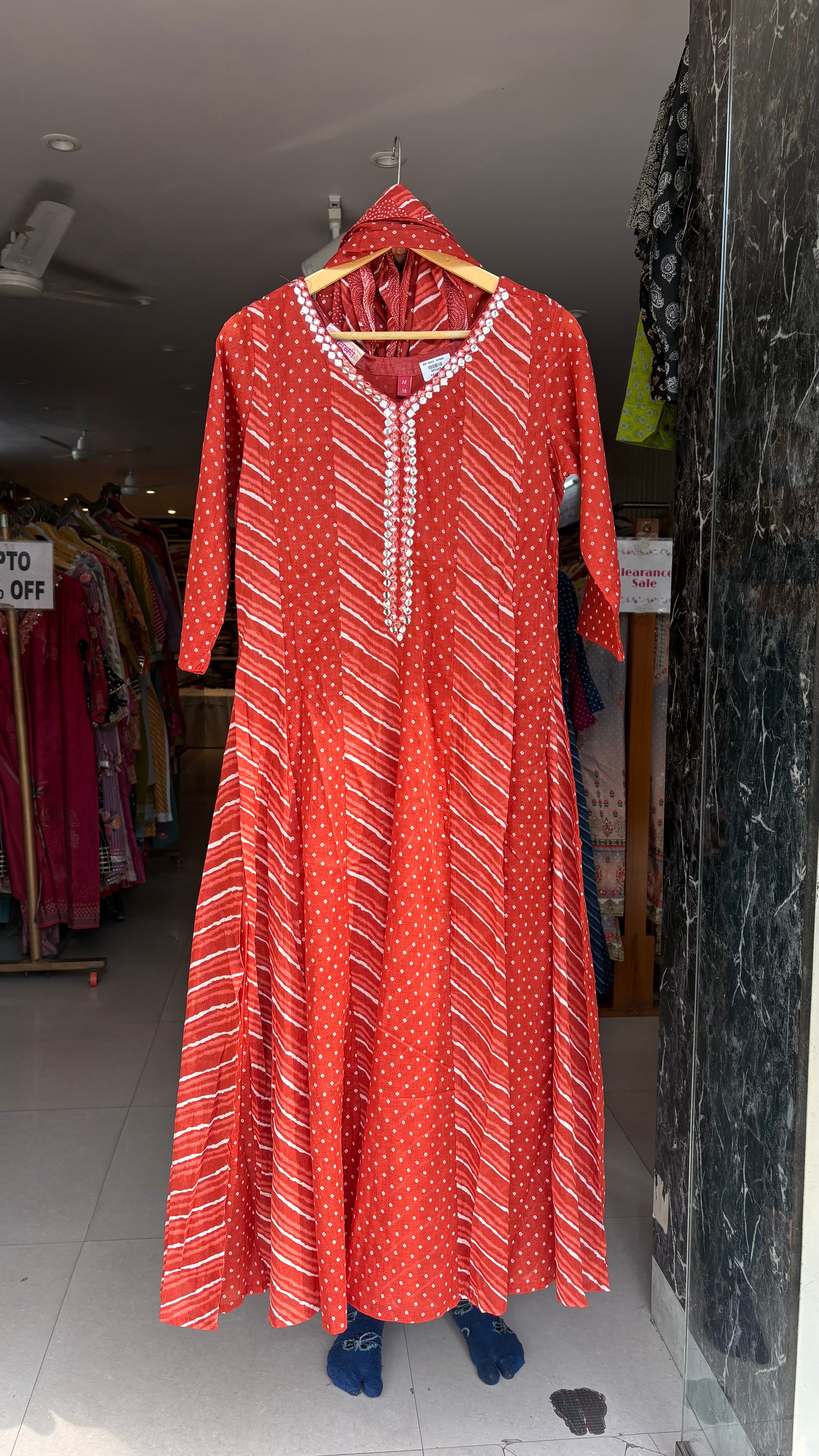 Leheriya Malmal Cotton Anarkali Suits