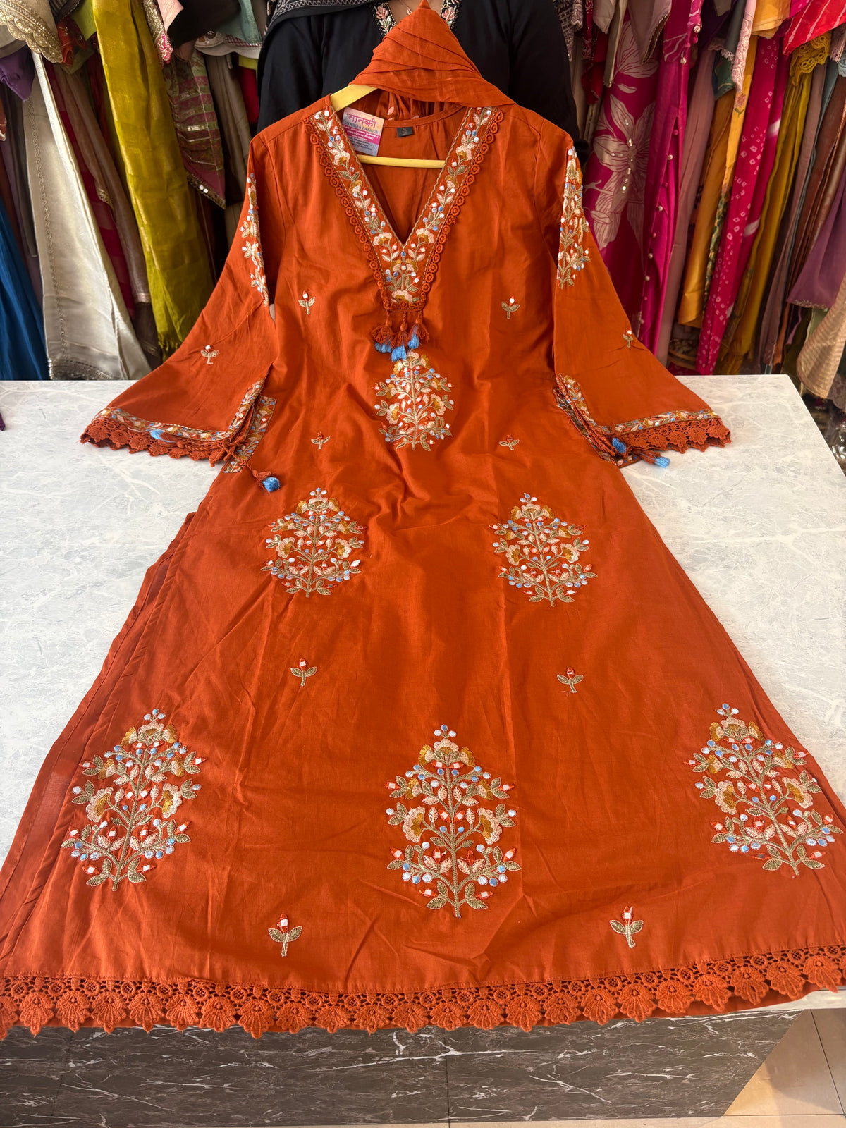 Pure Cotton Stitched Suits With Beautiful Embroidery Work