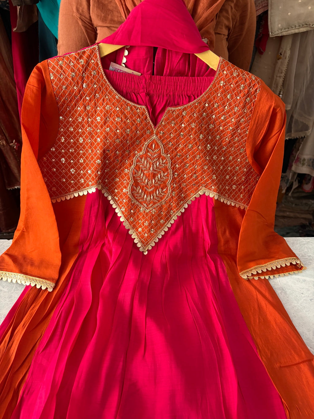 Mal Chanderi Anarkali Suits With Handwork