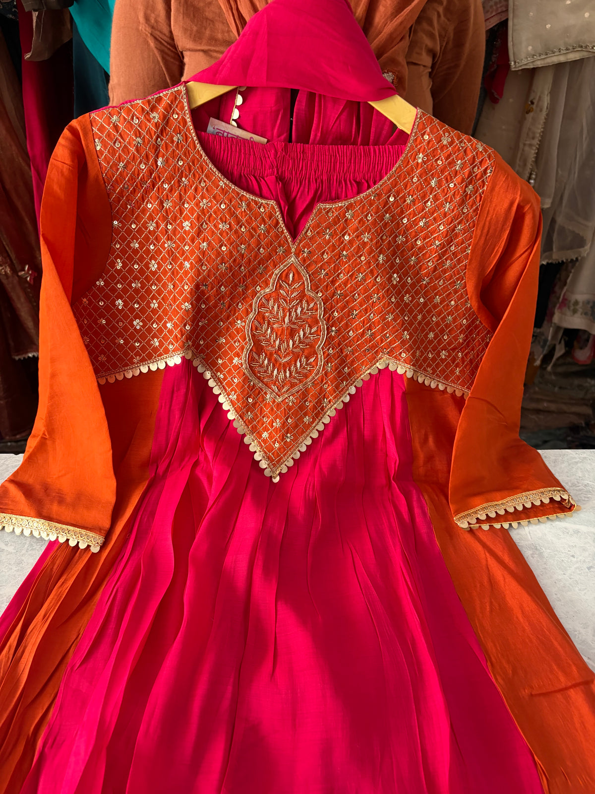 Mal Chanderi Anarkali Suits With Handwork