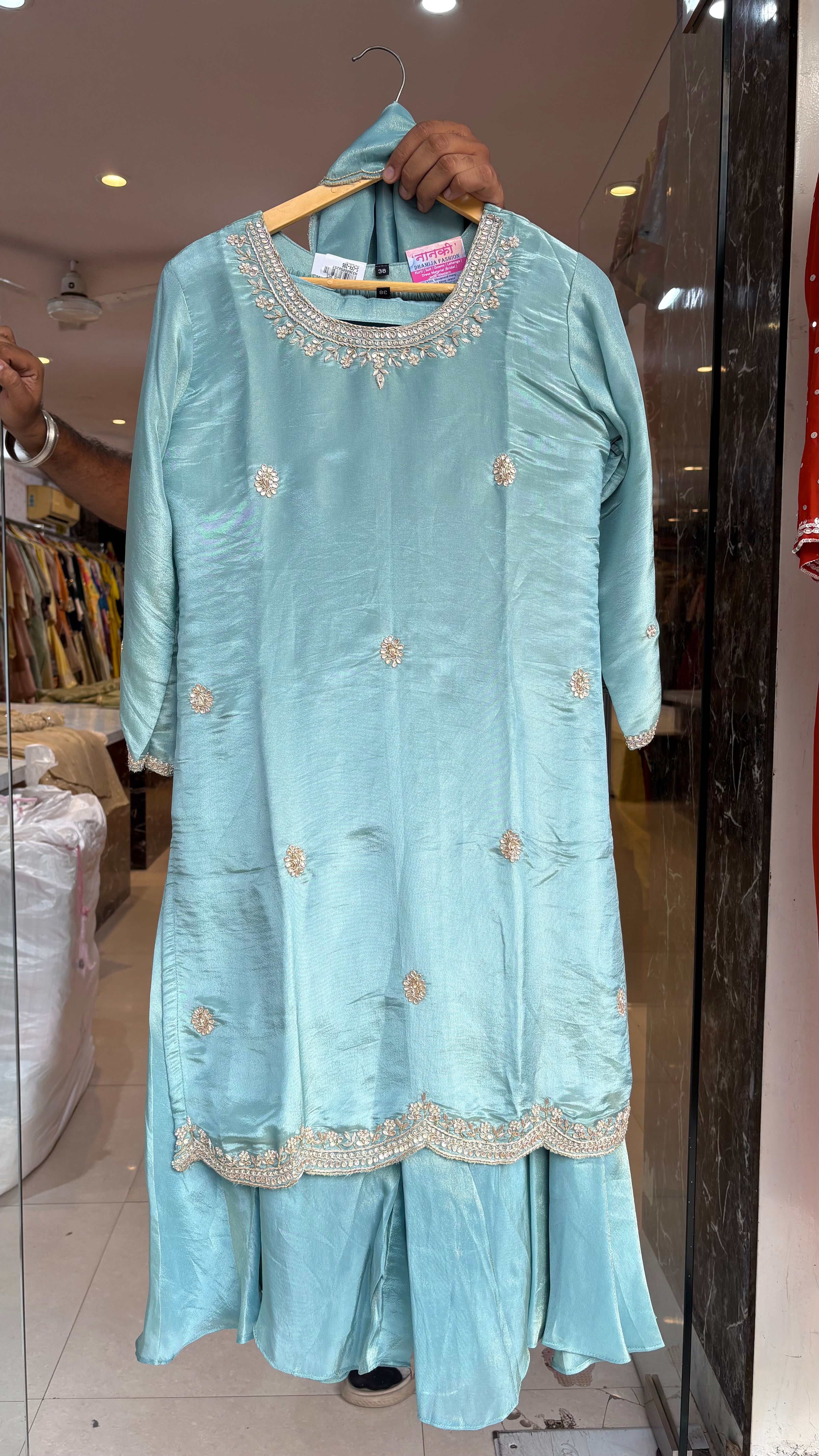 Shimmer Silk Plazzo Suit
