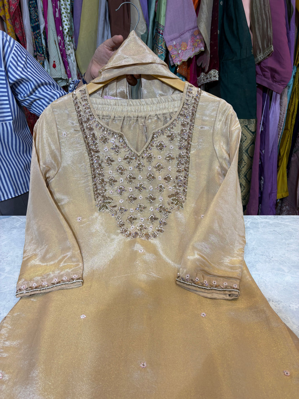 Shimmer Silk Plazzo Suits 994533