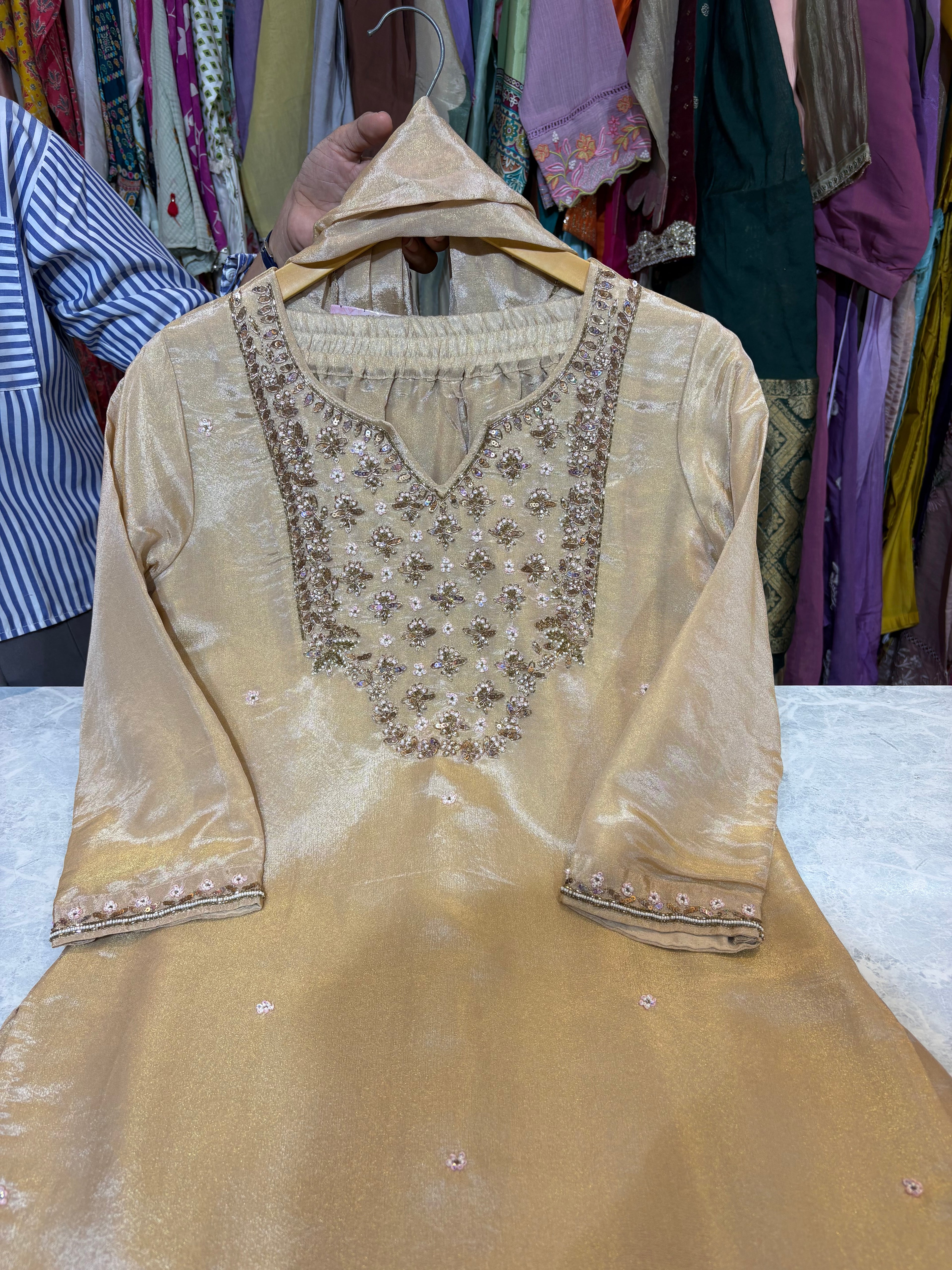 Shimmer Silk Plazzo Suits 994533