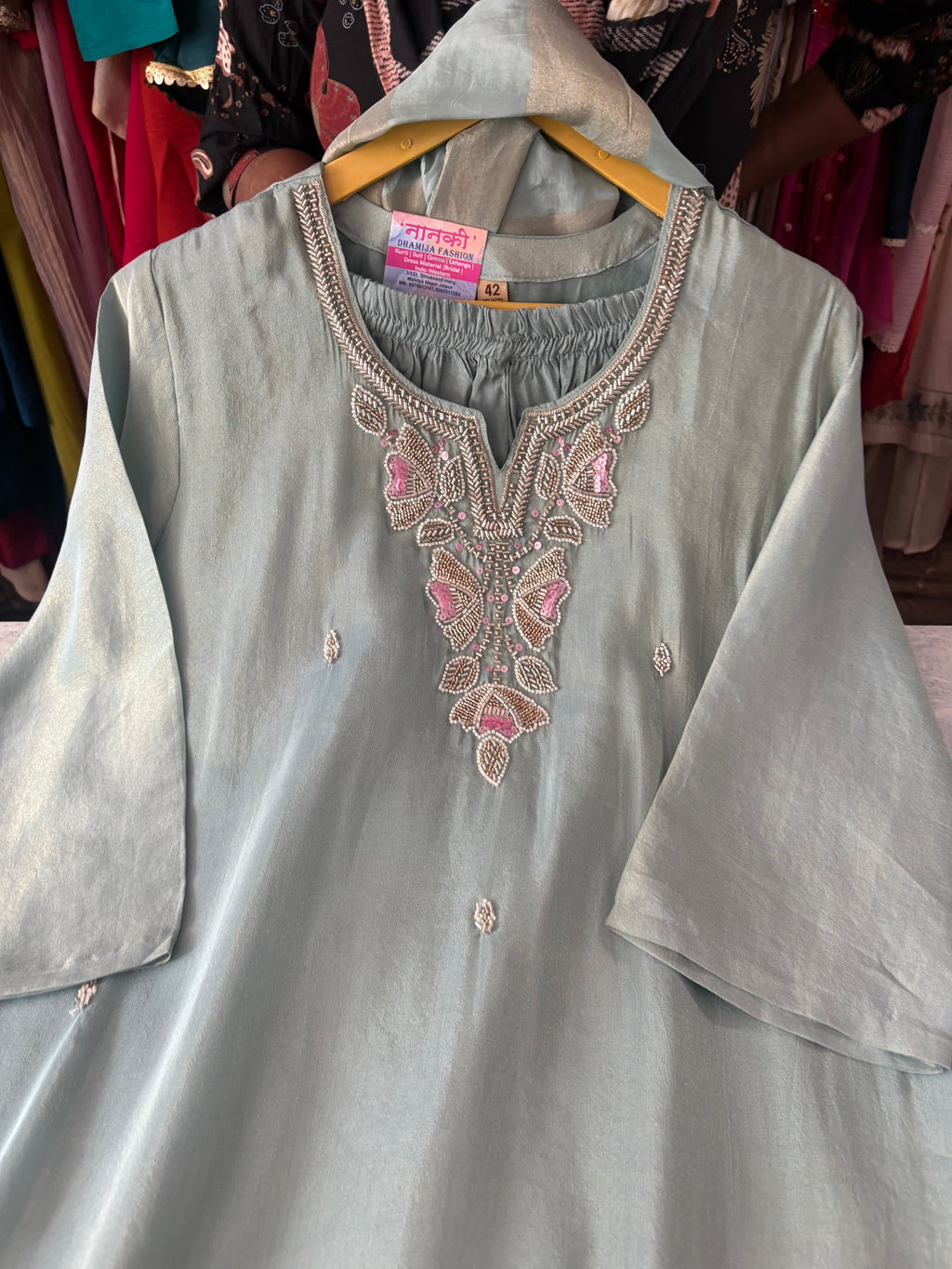Shimmer Silk Straight Suits With Beautiful Handwork