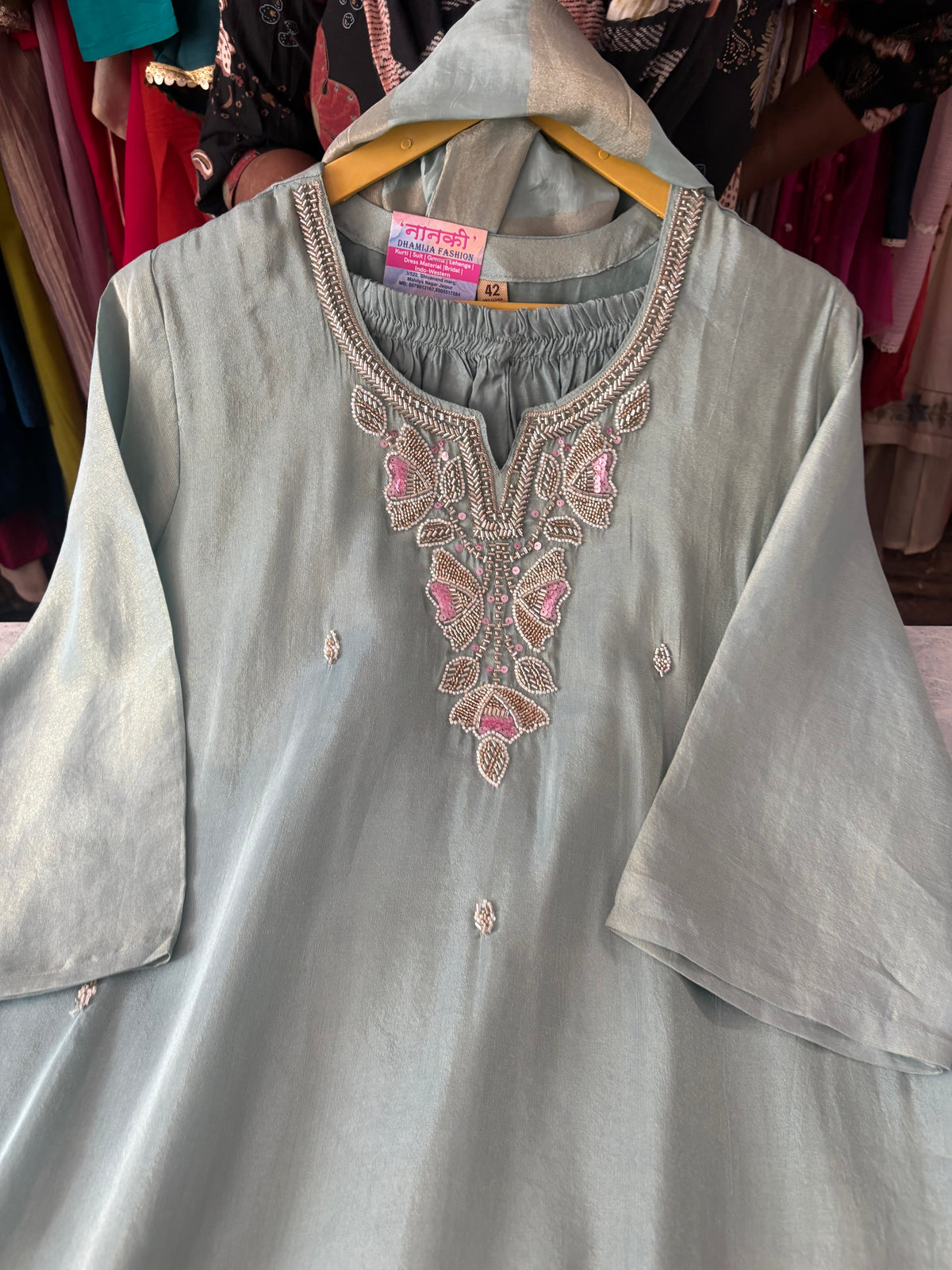 Shimmer Silk Straight Suits With Beautiful Handwork