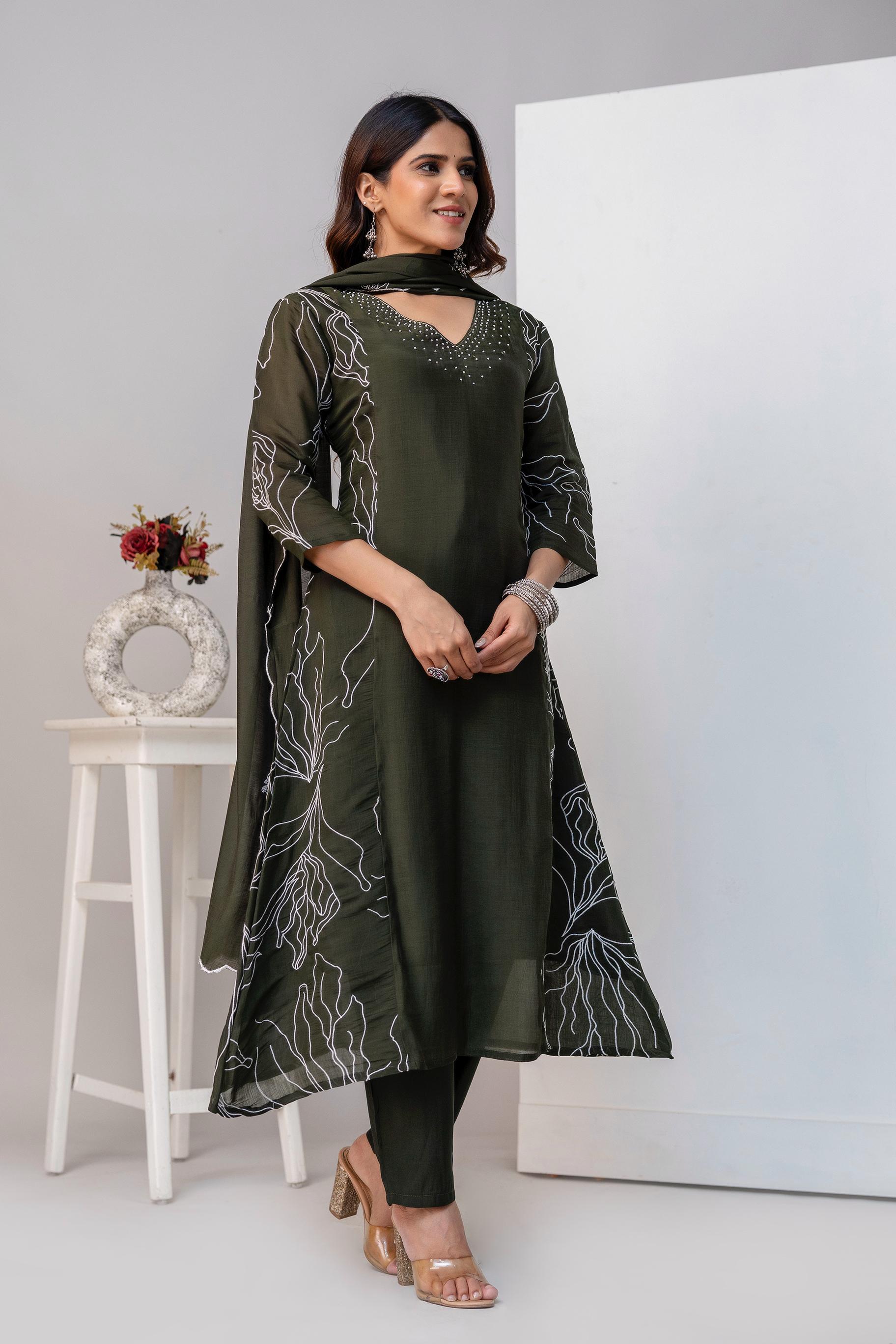 Mul Chanderi Aline 3pcs suit