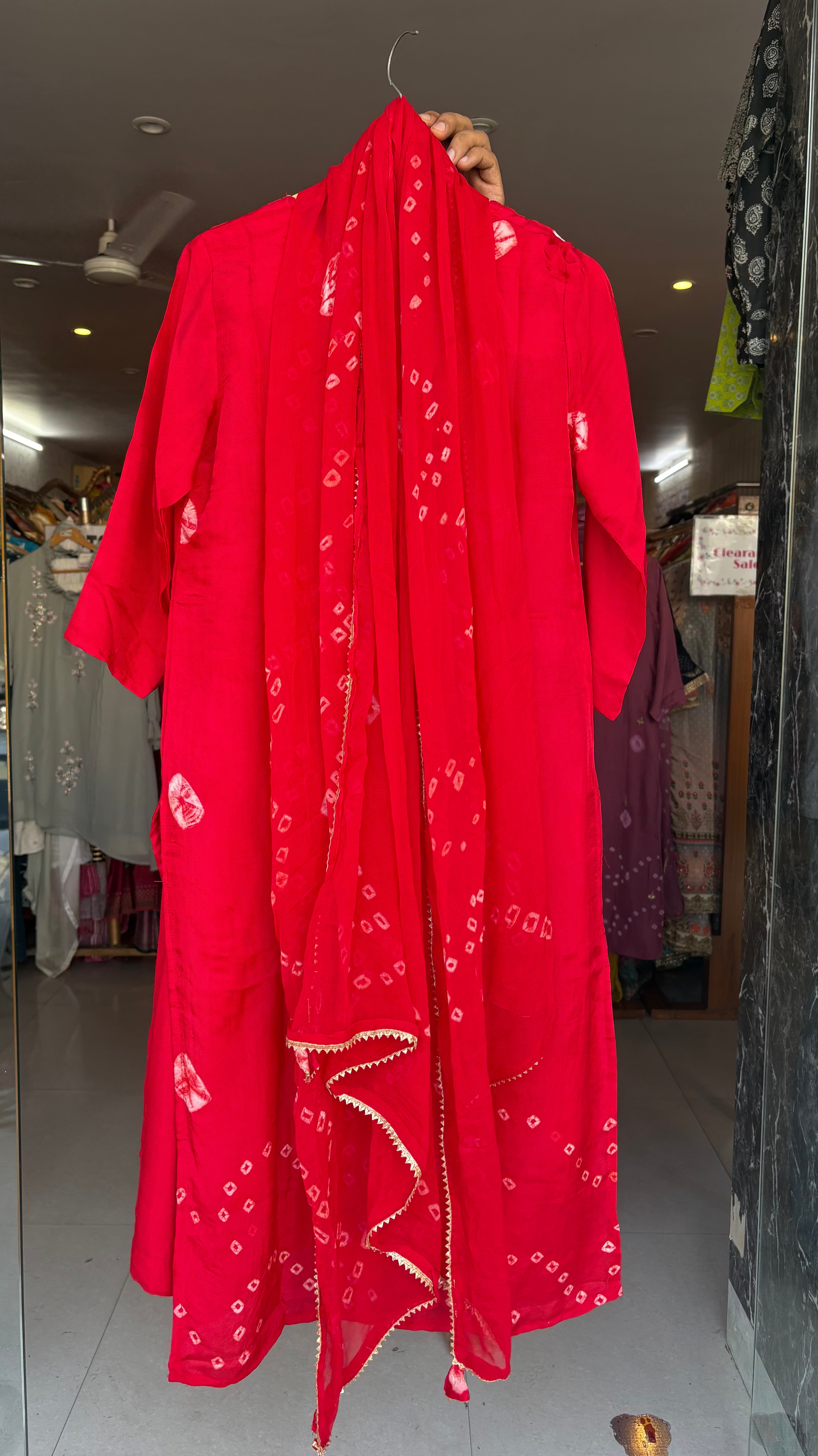 Pure Dola Silk Bhandej 3pcs suit