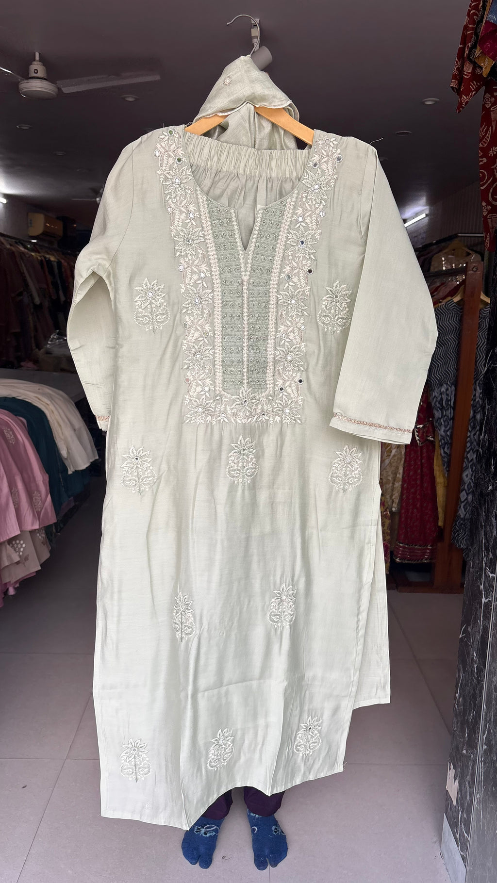 Mal Chanderi Straight Suits With Embroidery and Handwork