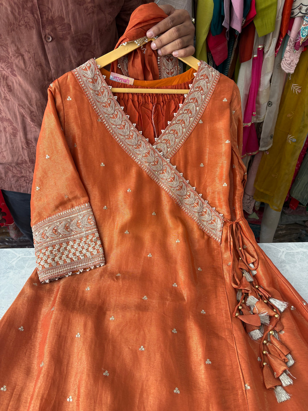 Shimmer Silk Heavy Anarkali Suits In Angrakha Style