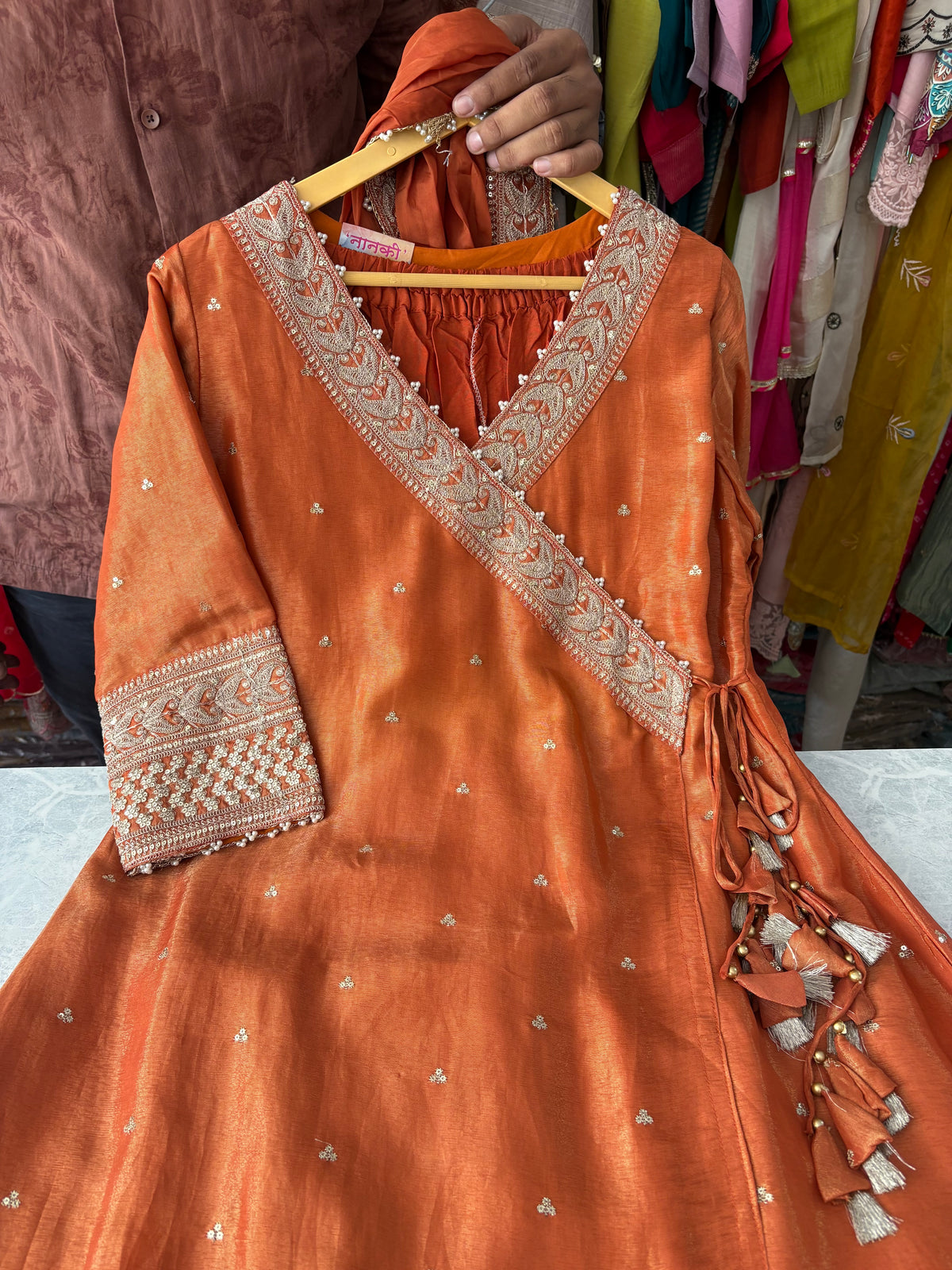 Shimmer Silk Heavy Anarkali Suits In Angrakha Style