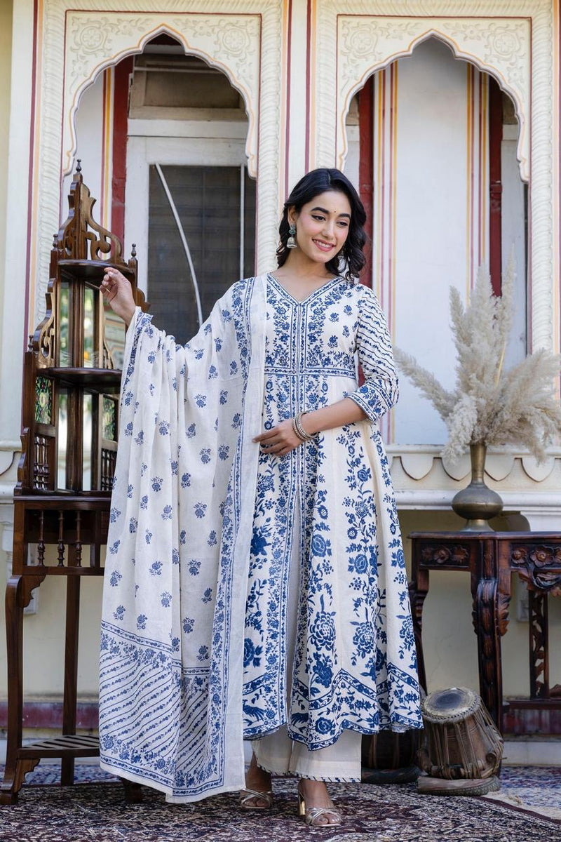 Pure cotton Anarkali suit with Pure cotton Plazo and Malmal dupatta