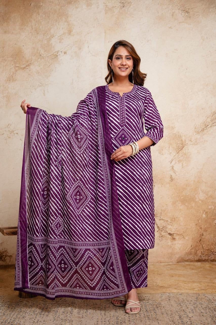 Pure Cotton Leheriya 3pcs suit