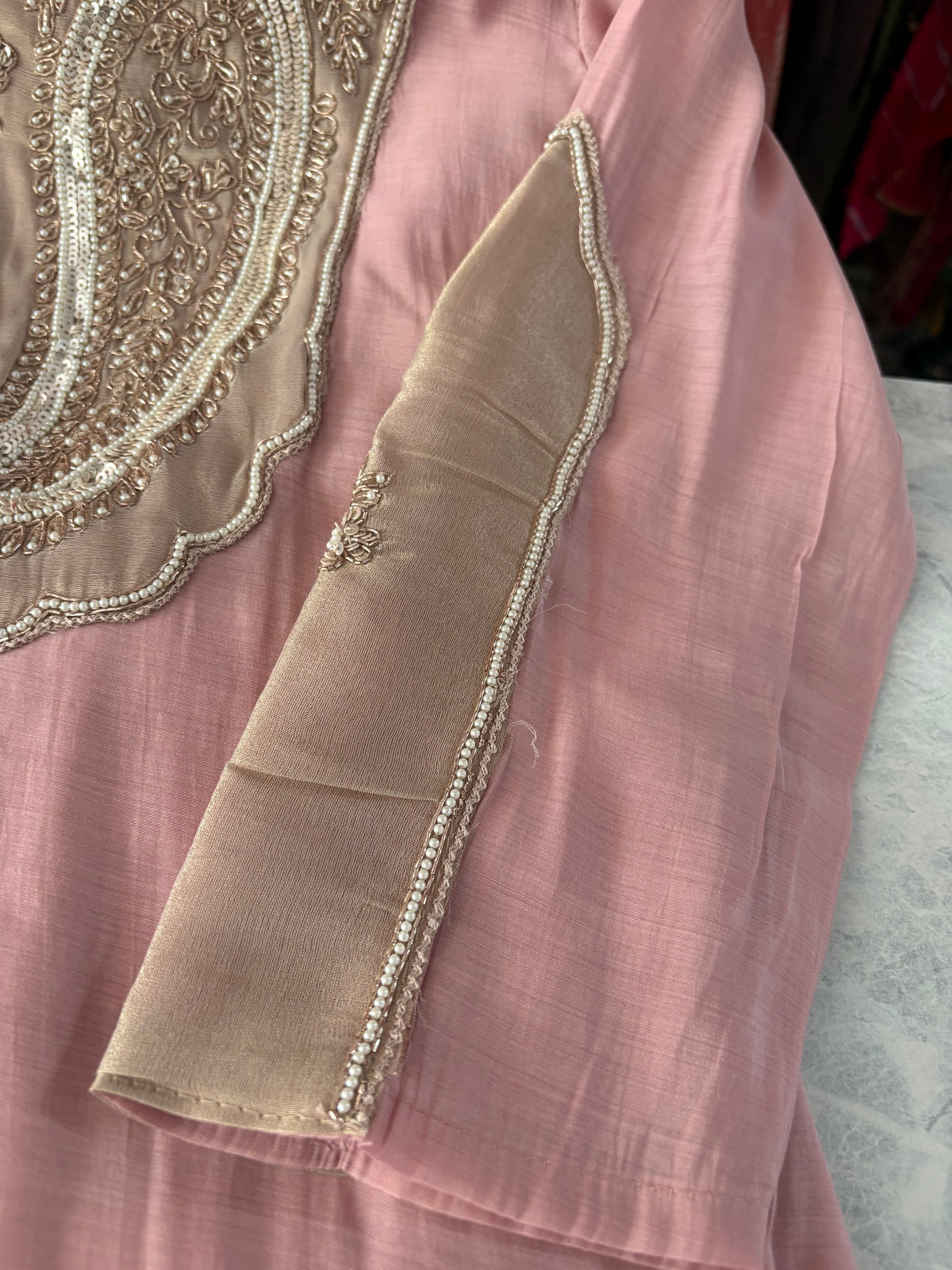 Pure Mal Chanderi Stitched Aline Suits With Beautiful Handwork Detailing