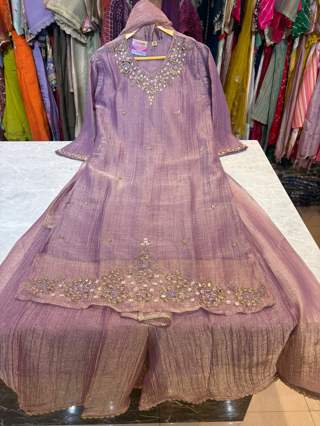 Salsa Fabric Plazzo Suits With Handwork