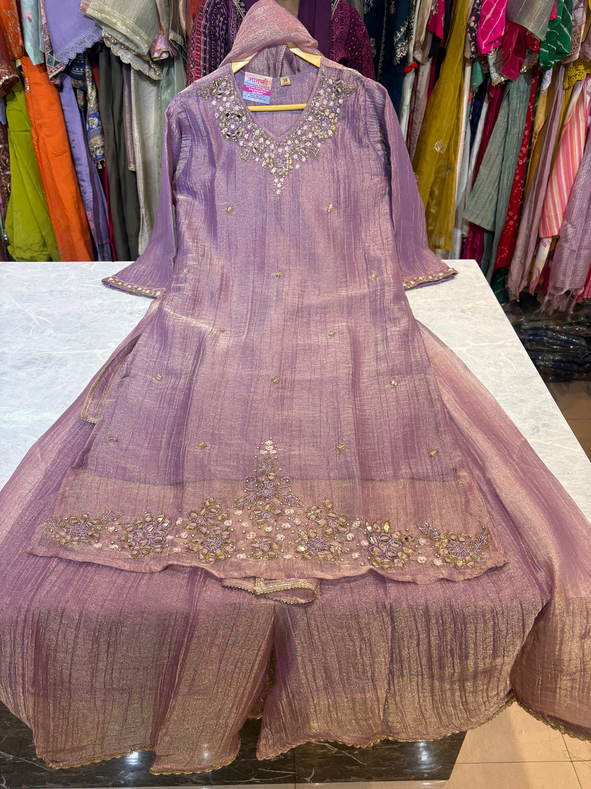 Salsa Fabric Plazzo Suits With Handwork